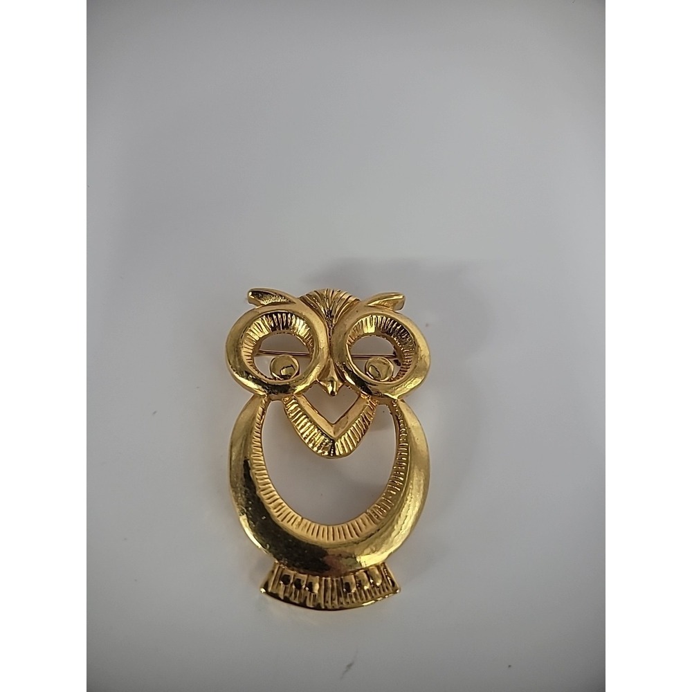 Vintage Brooch Pin Owl Bird Gold Tone Jewelry Costume